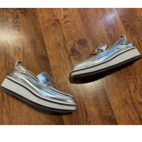 Johnston & Murphy Women’s Gracelyn Platform Loafer Silver Glitter Size 9 Modern - Picture 1 of 11